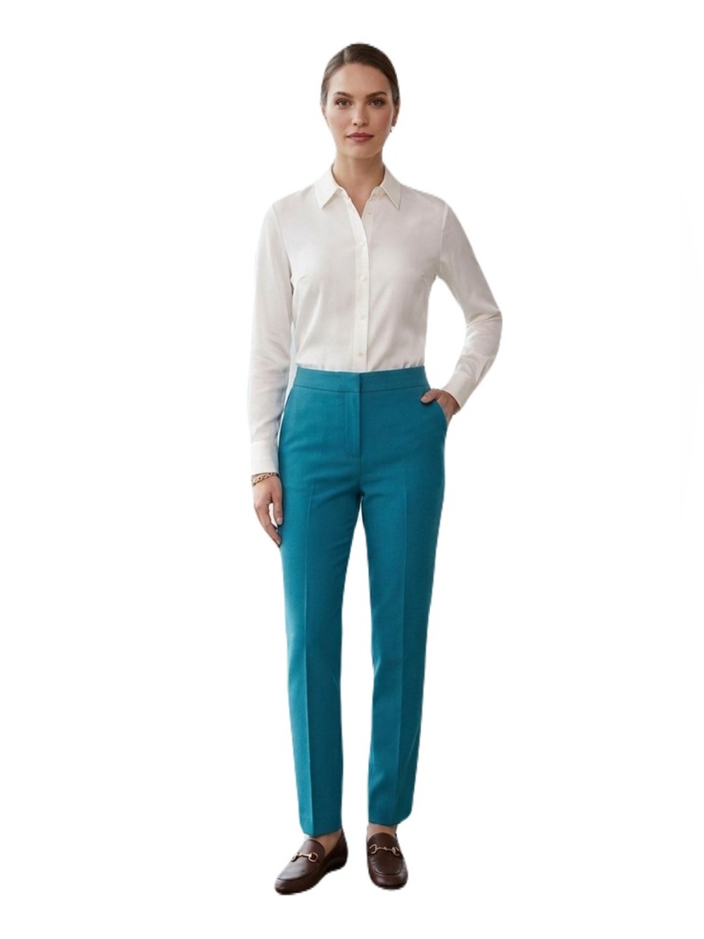 Gucci Wool Cashmere Blend Teal Blue Ankle Length Pants, Size 38